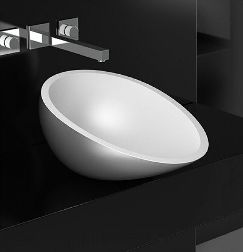 Lavatório de casa de banho oval em solid surface - Branco - 58 cm - SENGLI